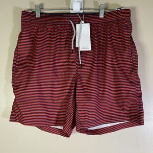 MAAMGIC Men’s Large Swim Trunks Shorts Red Striped 7" Inseam  Mesh Lining  NWT
